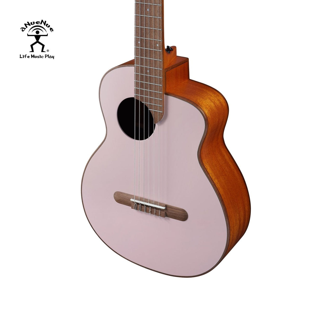 aNueNue MCN Nylon Series Travel Size Guitar Sultan Sand – Cedar Top and Mahogany Body Side View