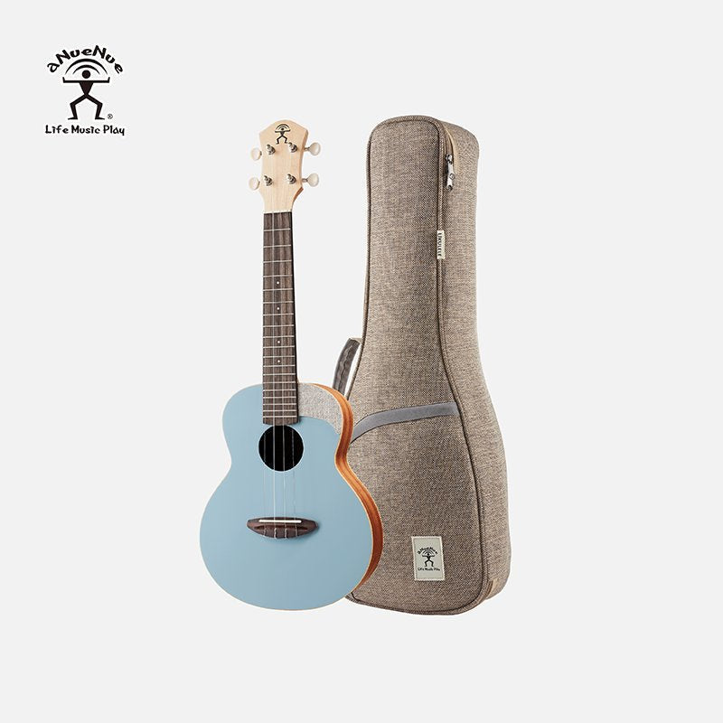 aNueNue UC-10 Color Concert Ukulele 19 Frets Arona Blue with Original Linen Gigbag Front View