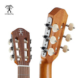 aNueNue MCN Nylon Series Travel Size Guitar Walnut Headstock with aNueNue Logo and Houndstooth Pattern Tuning Pegs