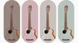 aNueNue MCN Nylon Series Travel Size Guitar Color Options Display – 4 Colors Side by Side
