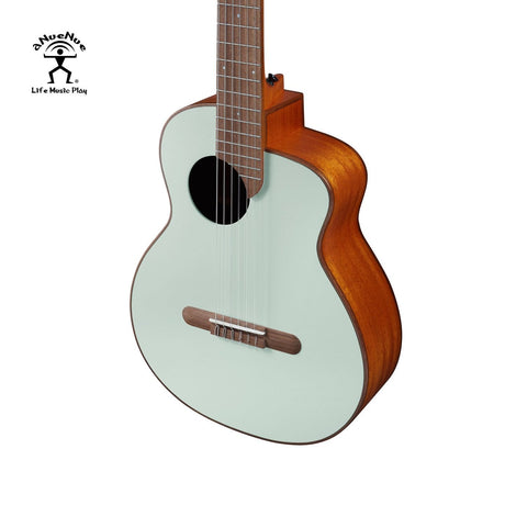 aNueNue MCN Nylon Series Travel Size Guitar Forest Jade – Cedar Top and Mahogany Body Side View