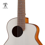 aNueNue MCN Nylon Series Travel Size Guitar Warm Gray – Cedar Top with Walnut Bridge Front Close-up