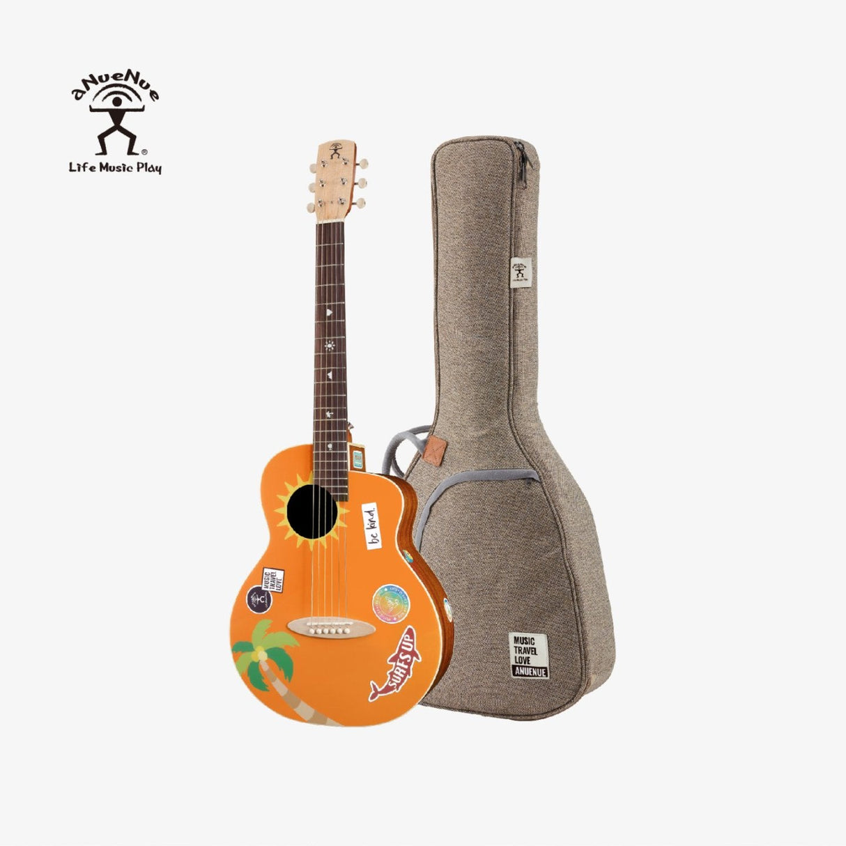 aNueNue Music Travel Kids Palawan Sunrise 36" Travel Size Guitar with Original Linen Gigbag - Front View