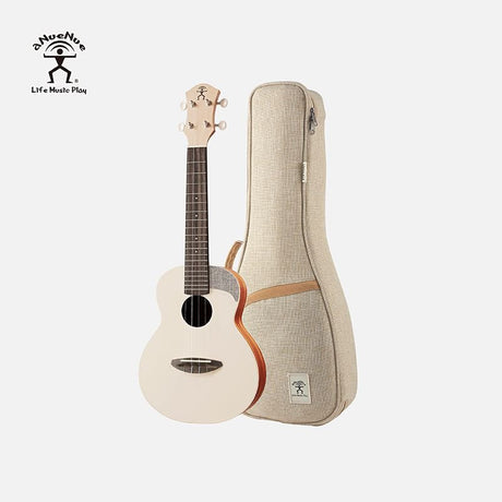 aNueNue UC-10 Color Concert Ukulele 19 Frets Almond Milk with Original Linen Gigbag Front View